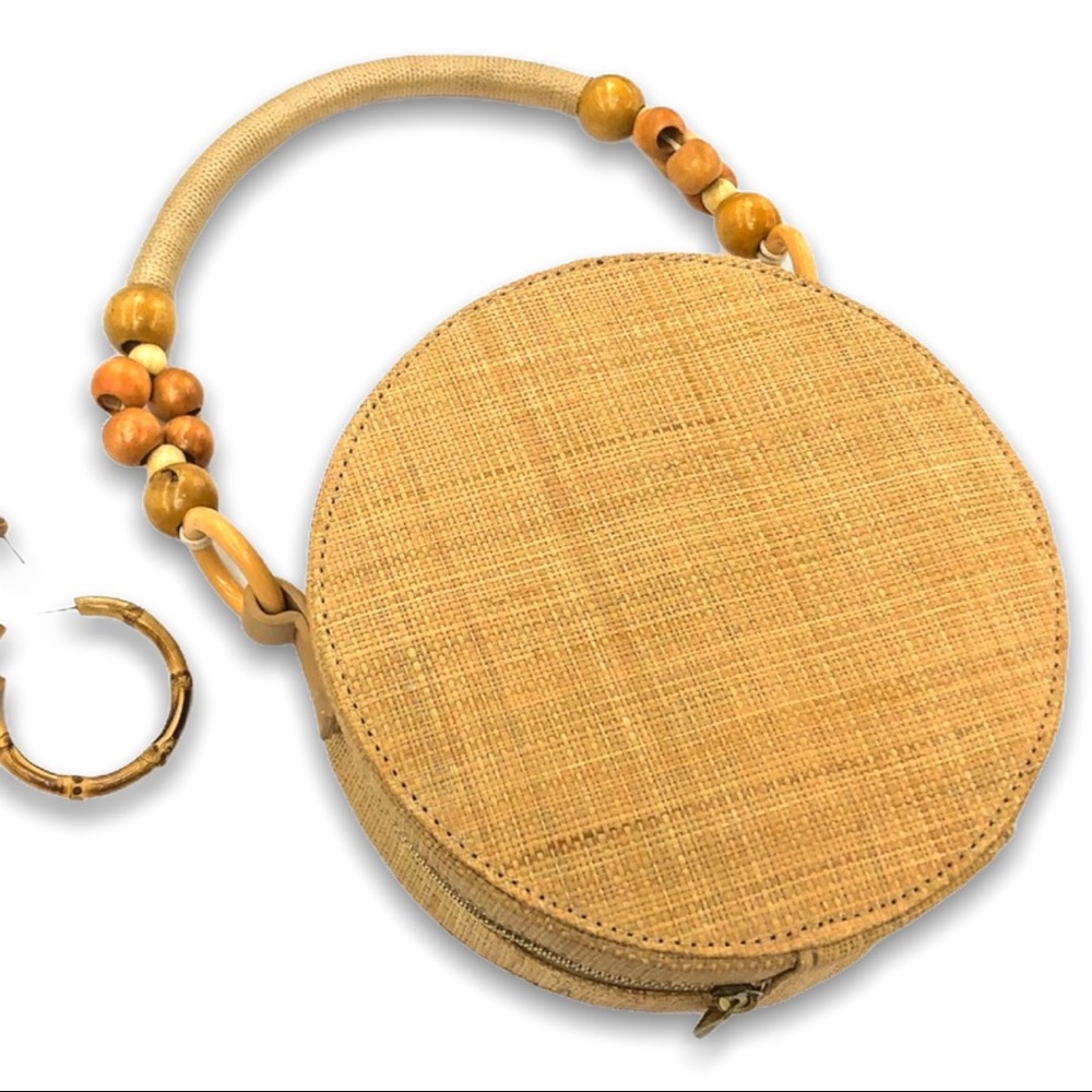 CIRCULAR BAG WITH WOODEN BEADS TOP HANDLE - Picture 2 of 7